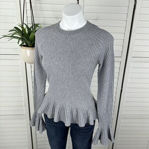 Jonathan Simkhai Gray Ribbed Bell Sleeve Sweater Top Wool Cashmere Blend Size XS